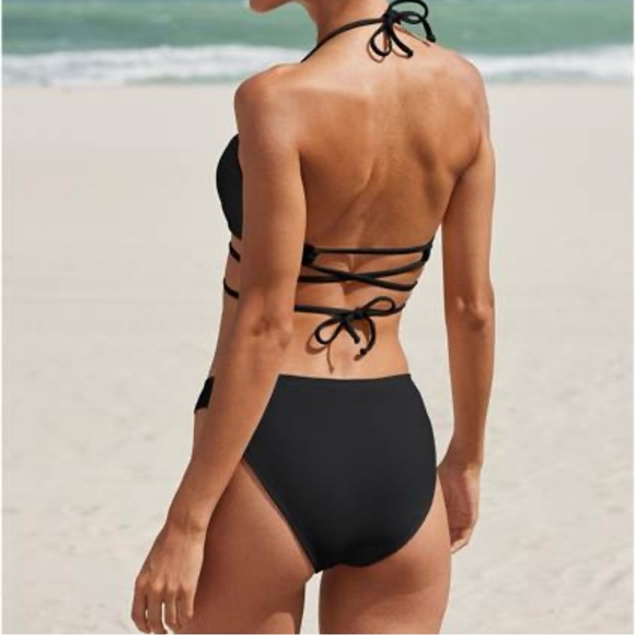 VENUS Honolulu Bottoms High-rise High-leg Black Bikini Size 4 Small NWT - Picture 2 of 8